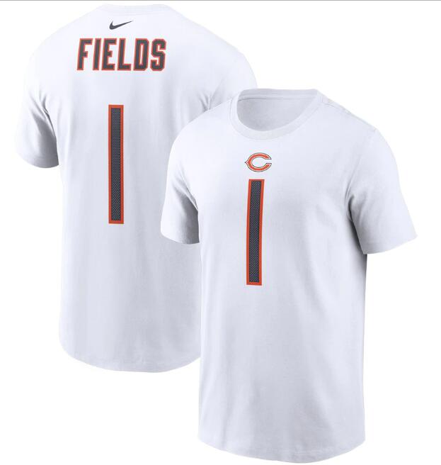 Men's Chicago Bears #1 Justin Fields 2021 White NFL Draft First Round Pick Player Name & Number T-Shirt Men's Chicago Bears #1 Justin Fields 2021 White NFL Draft First Round Pick Player Name & Number T-Shirt